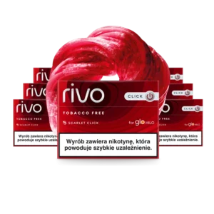 Rivo Scarlet Click carton — glo HILO red-berry capsule sticks