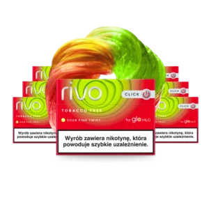 Rivo Sour Pink Twist carton — glo HILO raspberry-citrus capsule sticks